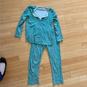 Roller Rabbit Kids Pajama Set - Teal and Pink Floral
